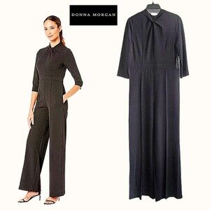 DONNA MORGAN NEW Twisted/Keyhole/Pleated 3/4-Sleeve Crepe Jumpsuit 10